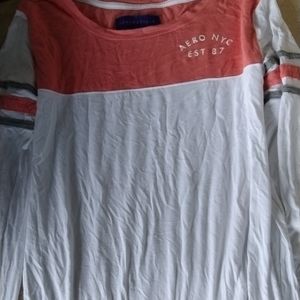 White long sleeve t-shirt Peach and gray trim
